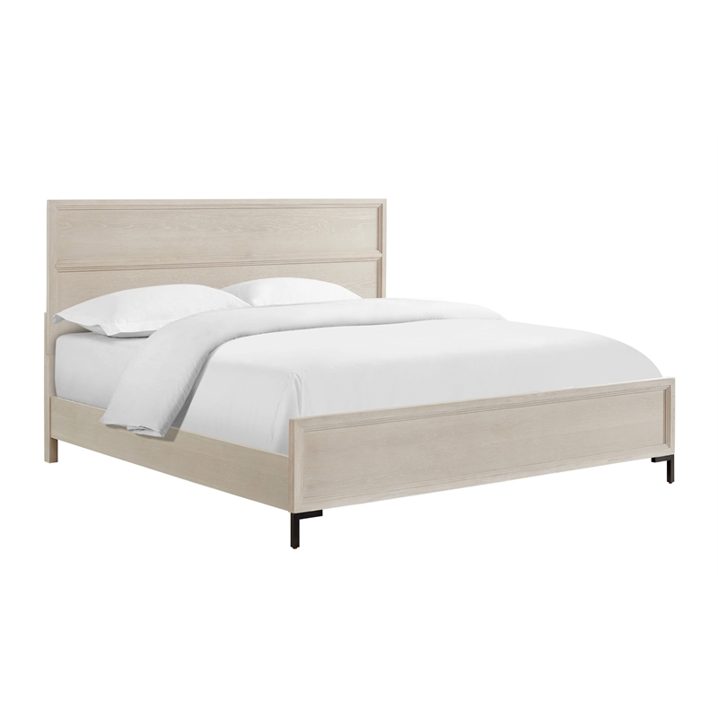 Pemberly Row California King Panel Bed with Metal Legs in Antique White