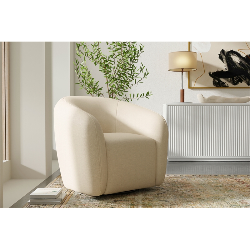Pemberly Row Fully Upholstered 360 Degree Swivel Chair in Ivory