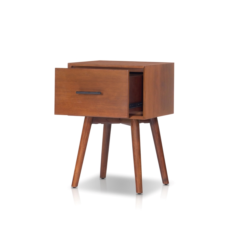 Pemberly Row Rectangular Wood End Table with Drawer in Chestnut Brown