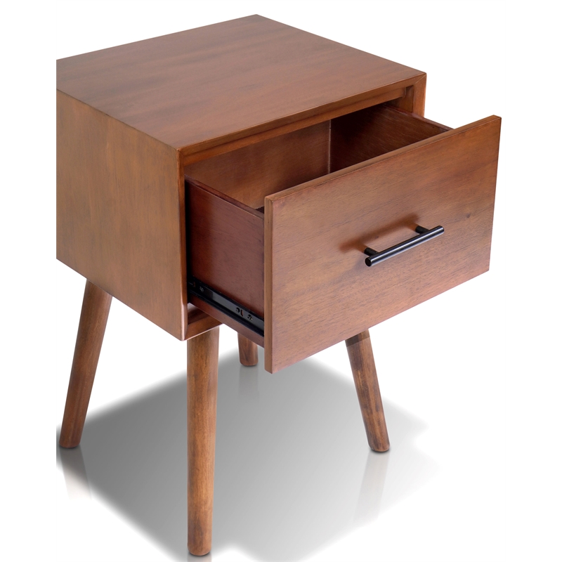 Pemberly Row Rectangular Wood End Table with Drawer in Chestnut Brown