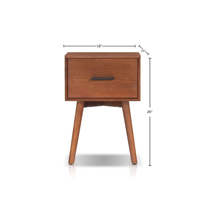 Pemberly Row Rectangular Wood End Table with Drawer in Chestnut Brown