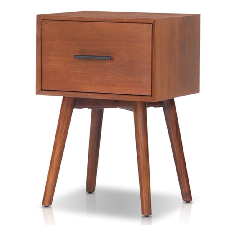 Pemberly Row Rectangular Wood End Table with Drawer in Chestnut Brown