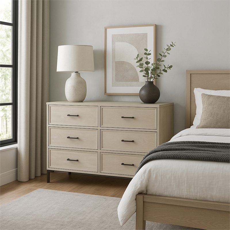 Pemberly Row 6 Drawer White Oak Bedroom Dresser in Antique White
