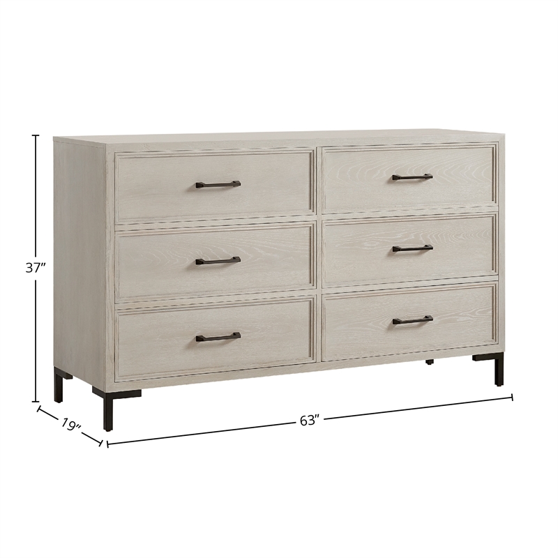 Pemberly Row 6 Drawer White Oak Bedroom Dresser in Antique White