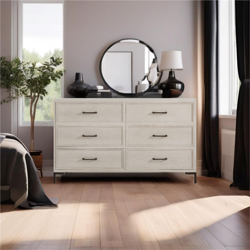 Pemberly Row 6 Drawer White Oak Bedroom Dresser in Antique White