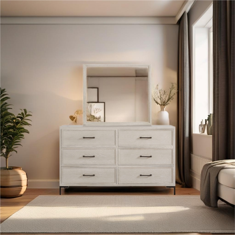 Pemberly Row 6 Drawer White Oak Bedroom Dresser in Antique White