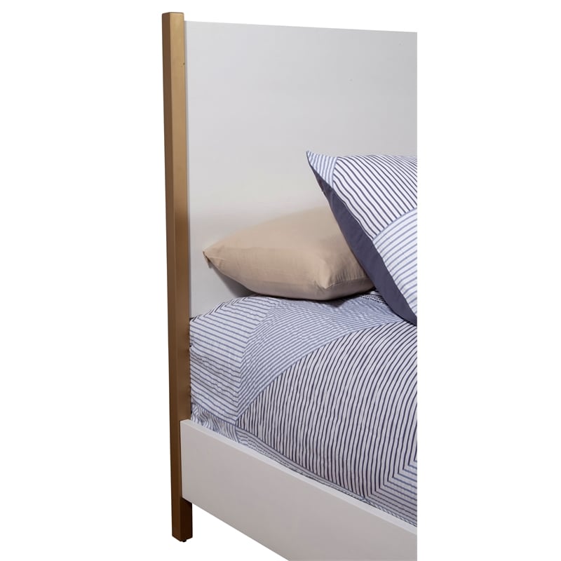 Pemberly Row Queen Upholstered Wood Panel Bed in Classic White