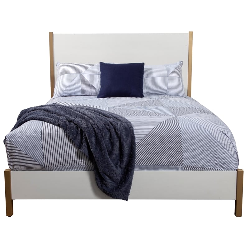Pemberly Row Queen Upholstered Wood Panel Bed in Classic White