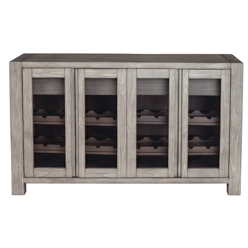 Pemberly Row Solid Pine Sideboard with Wine Storage in Gray and Black