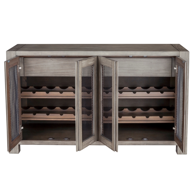 Pemberly Row Solid Pine Sideboard with Wine Storage in Gray and Black