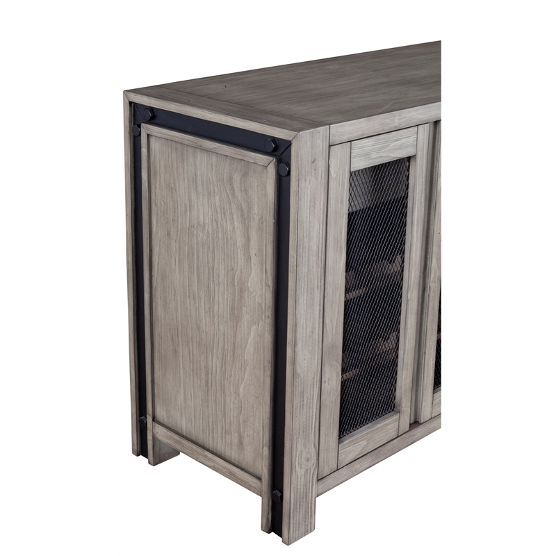 Pemberly Row Solid Pine Sideboard with Wine Storage in Gray and Black