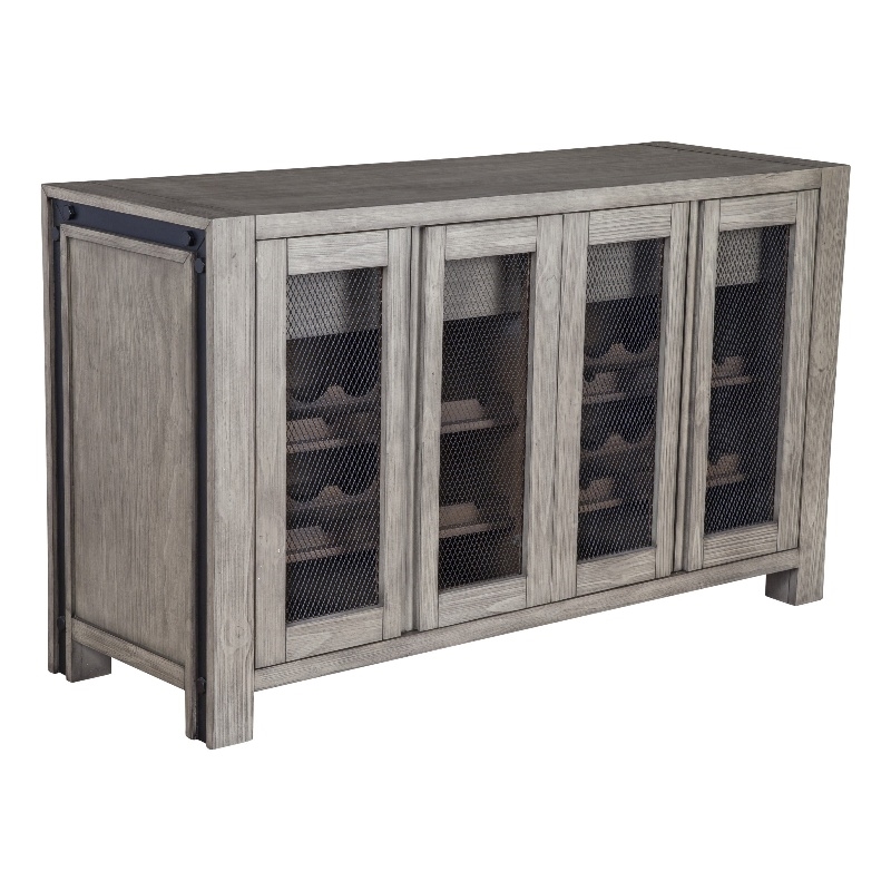 Pemberly Row Solid Pine Sideboard with Wine Storage in Gray and Black