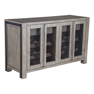 Pemberly Row Solid Pine Sideboard with Wine Storage in Gray and Black
