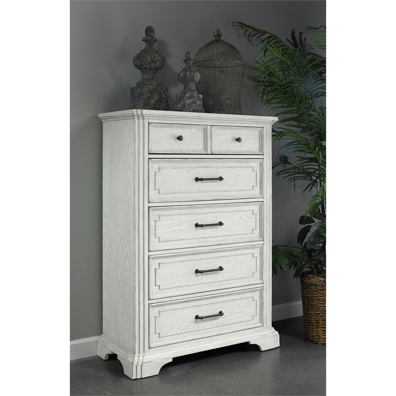 Pemberly Row Poplar Wood 6 Drawer Bedroom Chest in White Mist