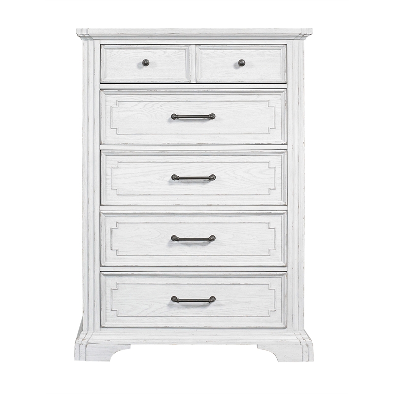 Pemberly Row Poplar Wood 6 Drawer Bedroom Chest in White Mist