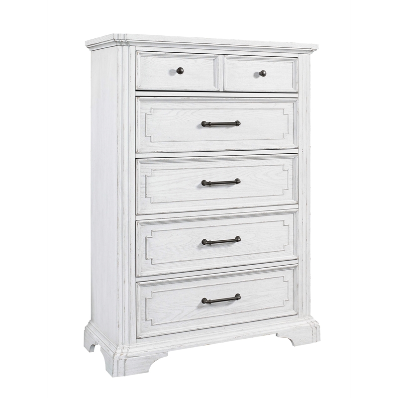 Pemberly Row Poplar Wood 6 Drawer Bedroom Chest in White Mist