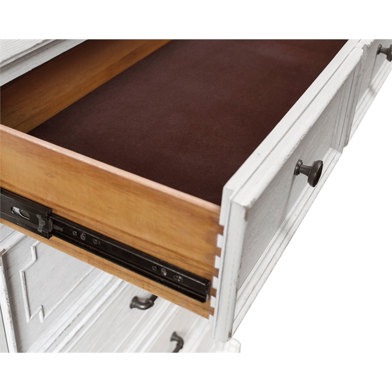Pemberly Row Poplar Wood 6 Drawer Bedroom Chest in White Mist