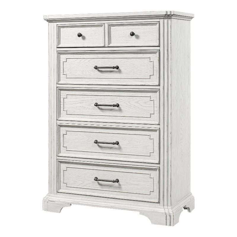 Pemberly Row Poplar Wood 6 Drawer Bedroom Chest in White Mist