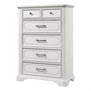 Pemberly Row Poplar Wood 6 Drawer Bedroom Chest in White Mist