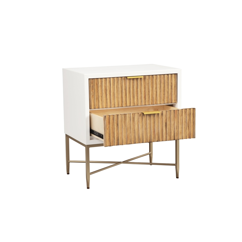 Pemberly Row Mahogany 2 Drawer Nightstand with Gold Legs in White