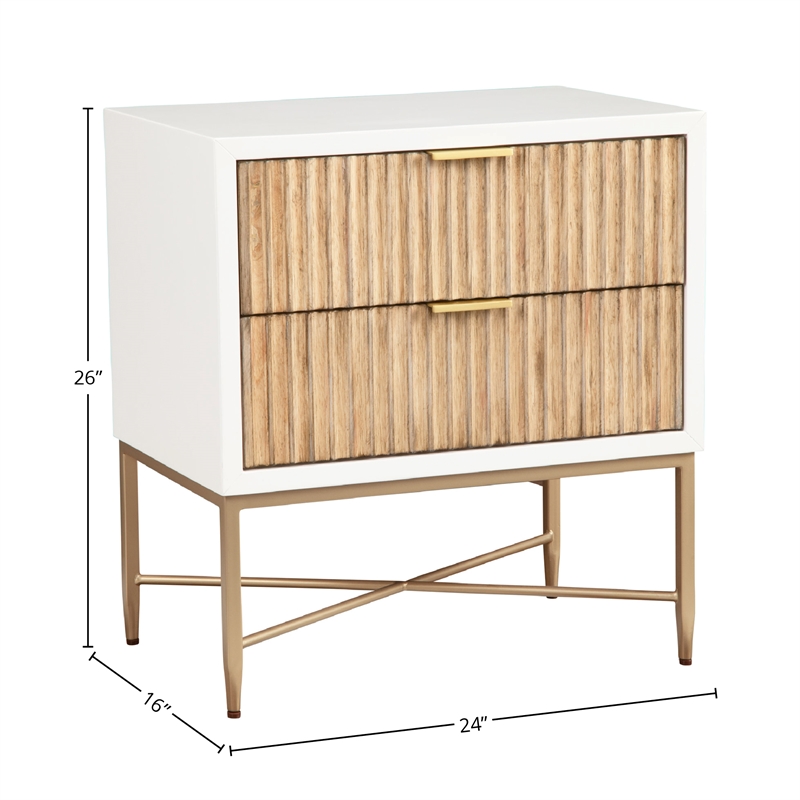 Pemberly Row Mahogany 2 Drawer Nightstand with Gold Legs in White
