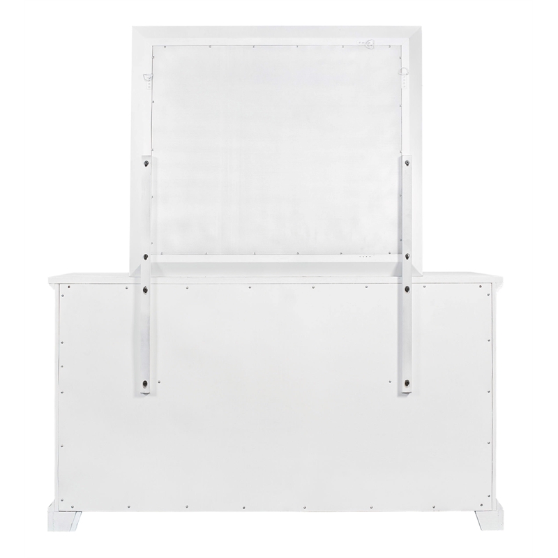 Pemberly Row Wood 7 Drawer Bedroom Dresser with Jewelry Tray in White Mist