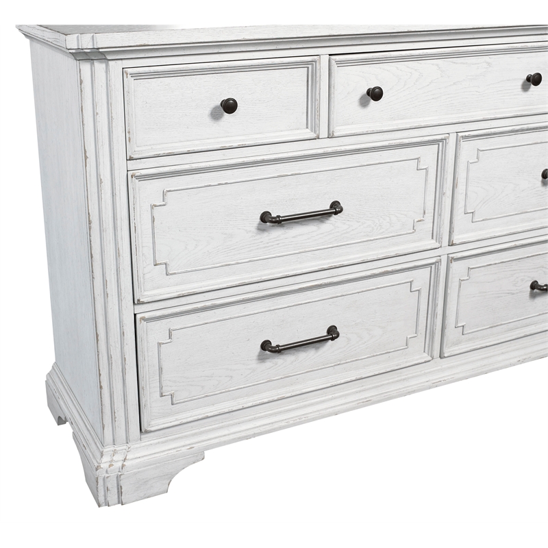 Pemberly Row Wood 7 Drawer Bedroom Dresser with Jewelry Tray in White Mist