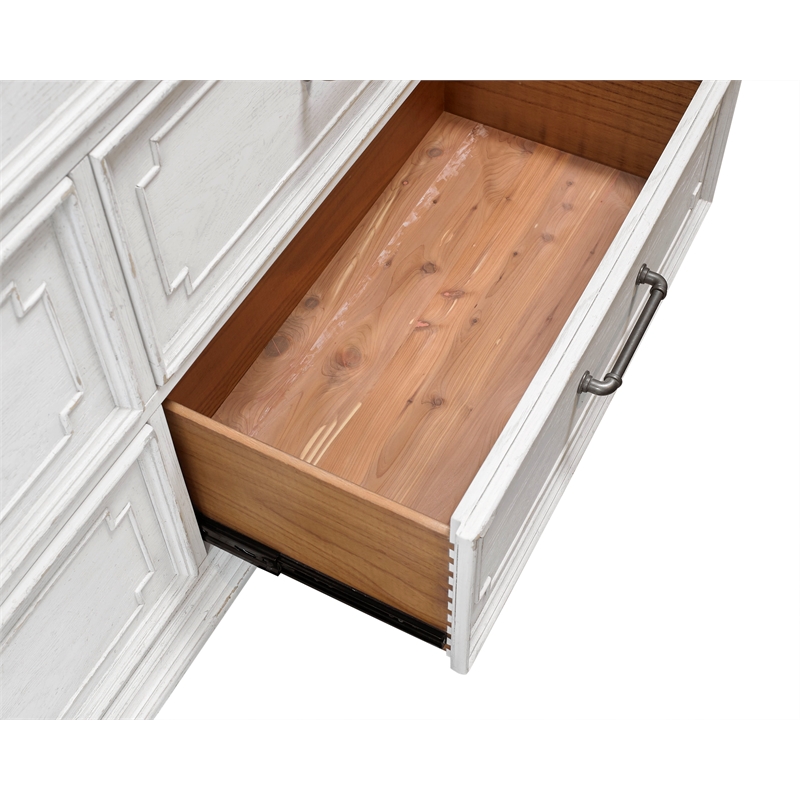 Pemberly Row Wood 7 Drawer Bedroom Dresser with Jewelry Tray in White Mist