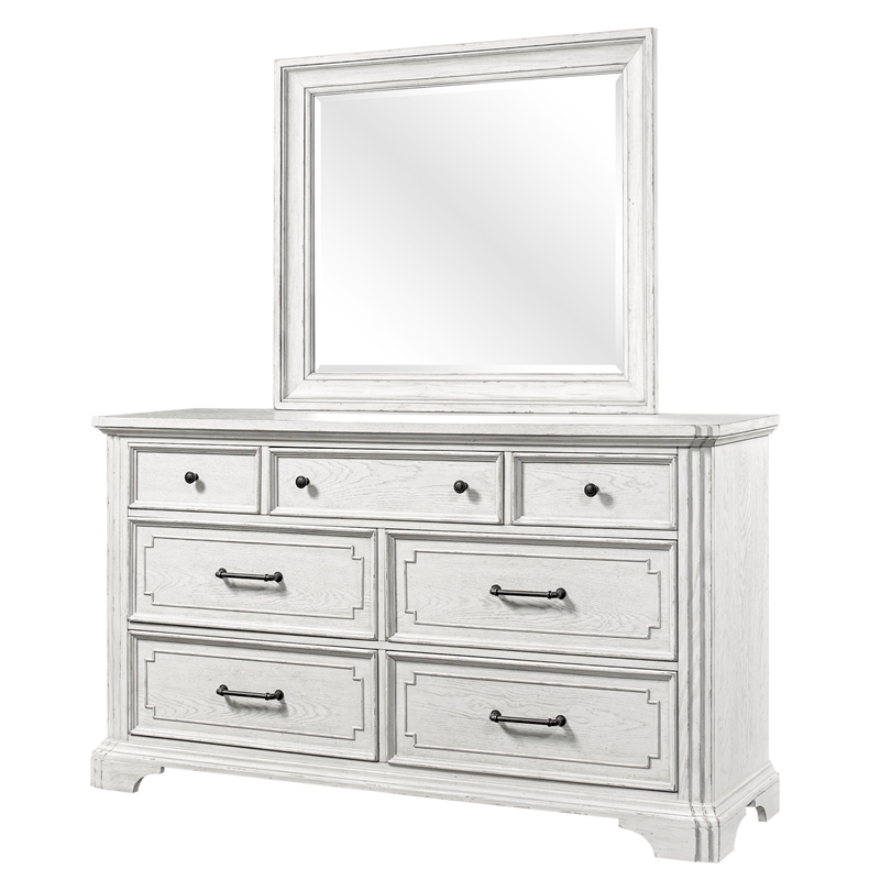 Pemberly Row Wood 7 Drawer Bedroom Dresser with Jewelry Tray in White Mist