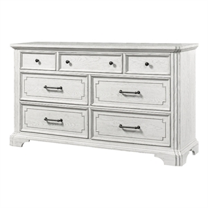 Pemberly Row Wood 7 Drawer Bedroom Dresser with Jewelry Tray in White Mist