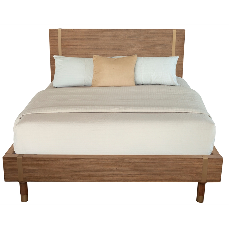 Pemberly Row Queen Wood Platform Bed with 12 Slats in Sand (Beige)