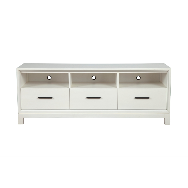 Pemberly Row Mahogany 3 Drawer TV Console with Shelves in White