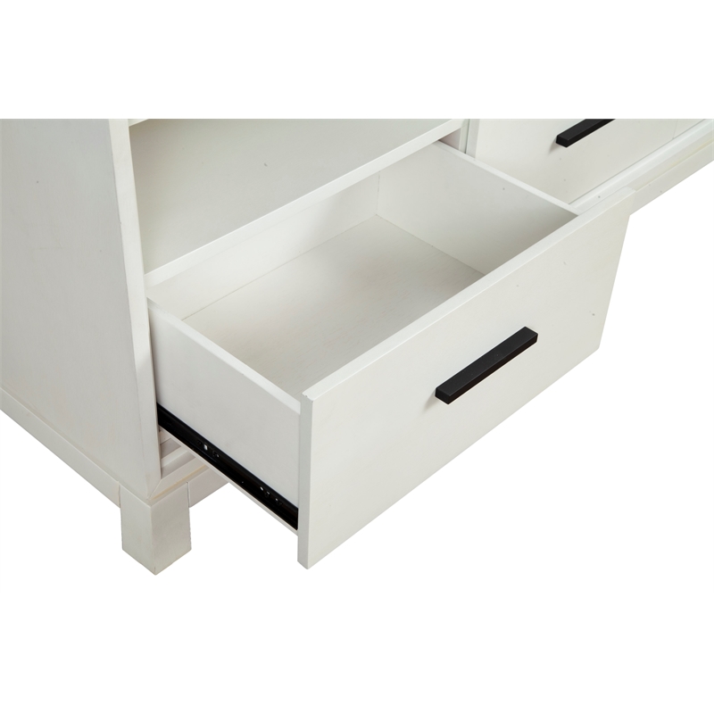 Pemberly Row Mahogany 3 Drawer TV Console with Shelves in White