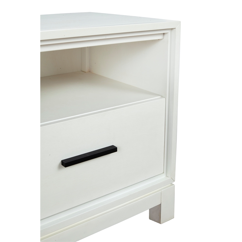 Pemberly Row Mahogany 3 Drawer TV Console with Shelves in White