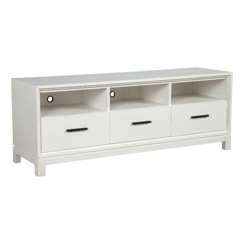 Pemberly Row Mahogany 3 Drawer TV Console with Shelves in White