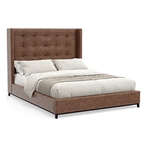 Pemberly Row Tufted Wingback Upholstered Full Platform Bed in Brown