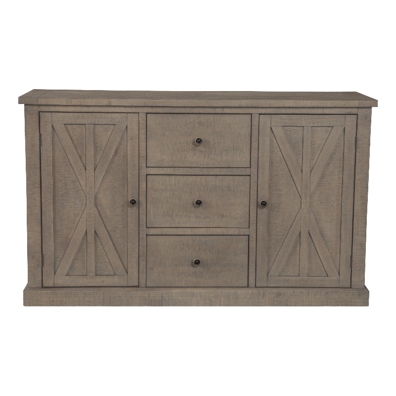 Pemberly Row Pine Wood Sideboard with 3 Drawers in Natural Brown