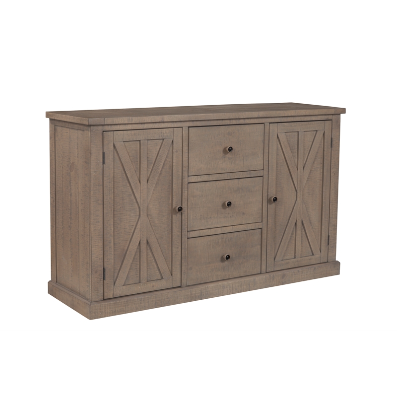 Pemberly Row Pine Wood Sideboard with 3 Drawers in Natural Brown