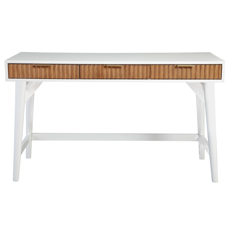 Pemberly Row Mahogany Wood 3 Drawer Large Desk in Warm White