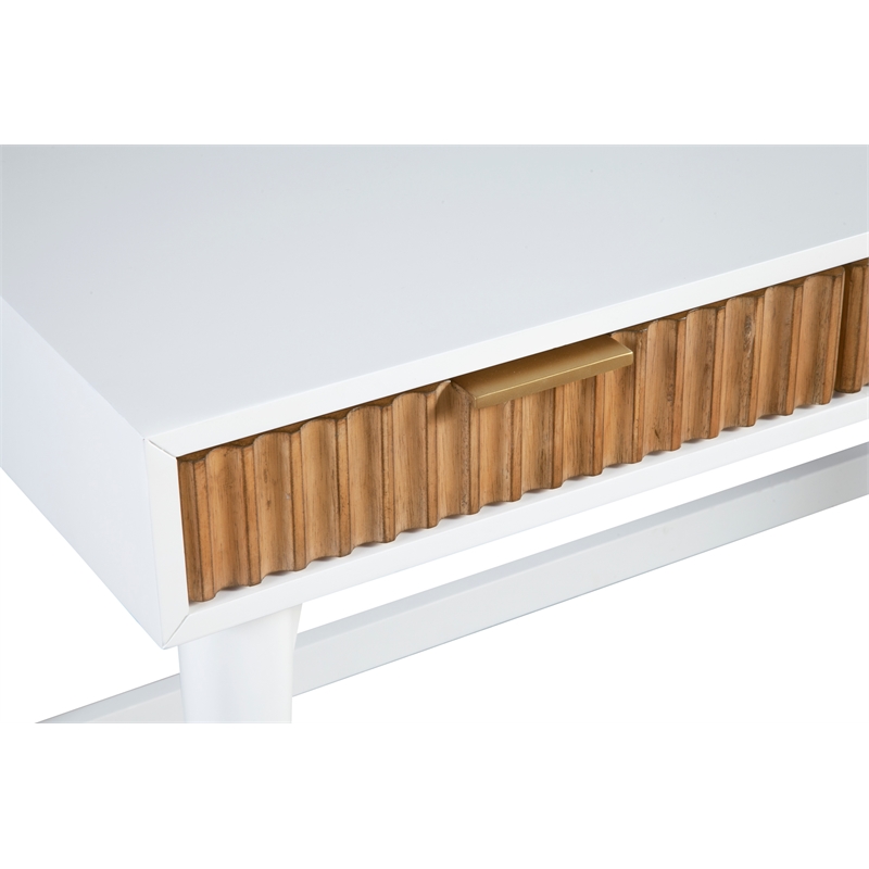 Pemberly Row Mahogany Wood 3 Drawer Large Desk in Warm White