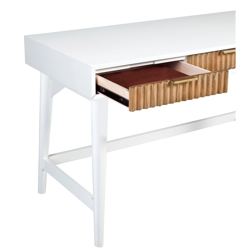 Pemberly Row Mahogany Wood 3 Drawer Large Desk in Warm White