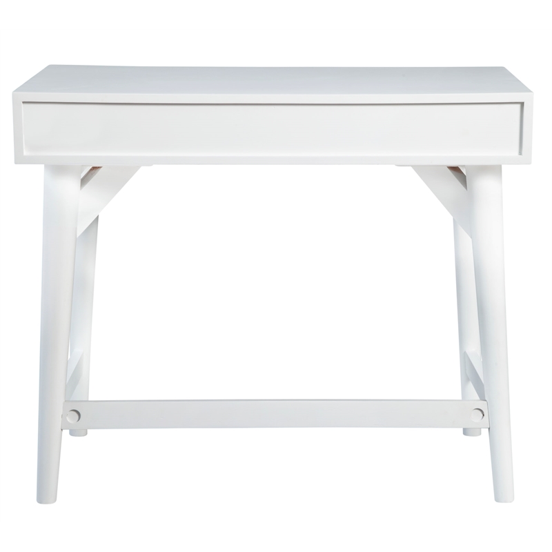 Pemberly Row Mahogany Wood 3 Drawer Large Desk in Warm White