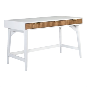 Pemberly Row Mahogany Wood 3 Drawer Large Desk in Warm White