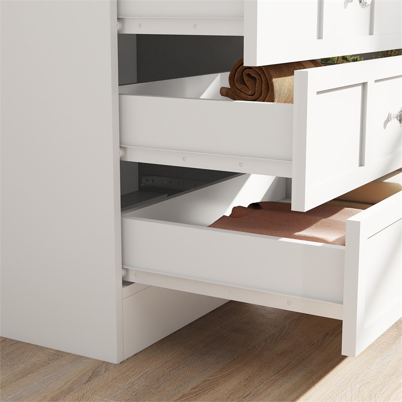 Pemberly Row Modern 8 Drawer Dresser with Crystal Knobs in White