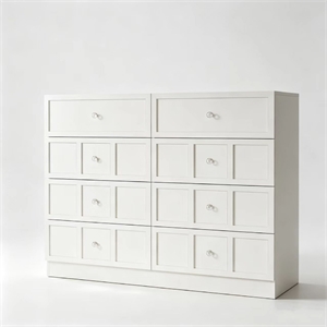 Pemberly Row Modern 8 Drawer Dresser with Crystal Knobs in White