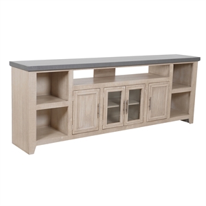 Pemberly Row 92.75&quotW Wood TV Console with Storage in Driftwood