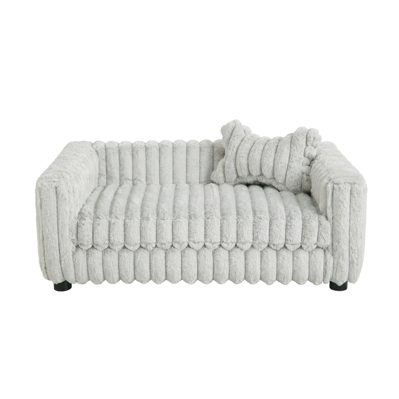 Pemberly Row Faux Fur Dog Sofa Bed with Bone Pillow in Mondo Silver