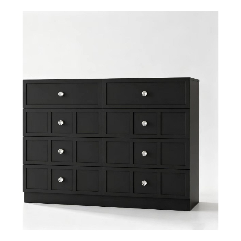 Pemberly Row Modern 8 Drawer Dresser with Crystal Knobs in Black