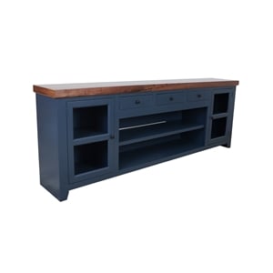 Pemberly Row 94&quotW Wood TV Console with Storage in Midnight Blue