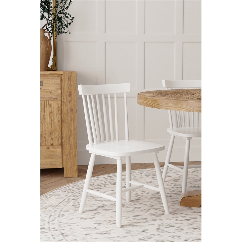 Pemberly Row Set of 2 Spindle Back Wood Side Chairs in White